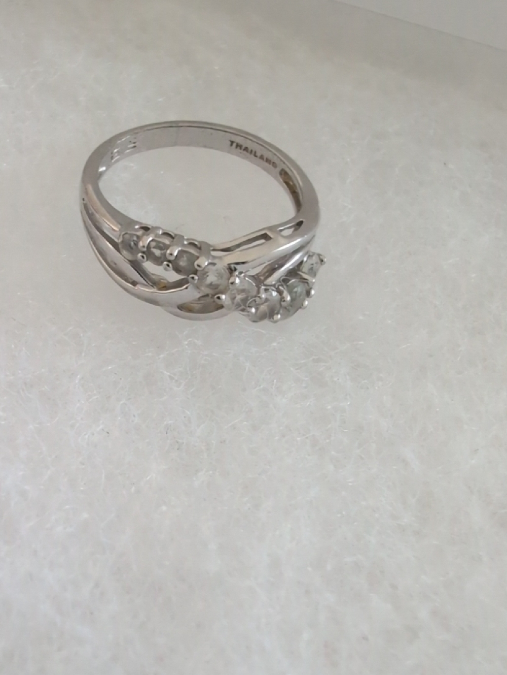 Vintage STE Thailand Sterling Silver 925 Bypass Ring - Clear Stones